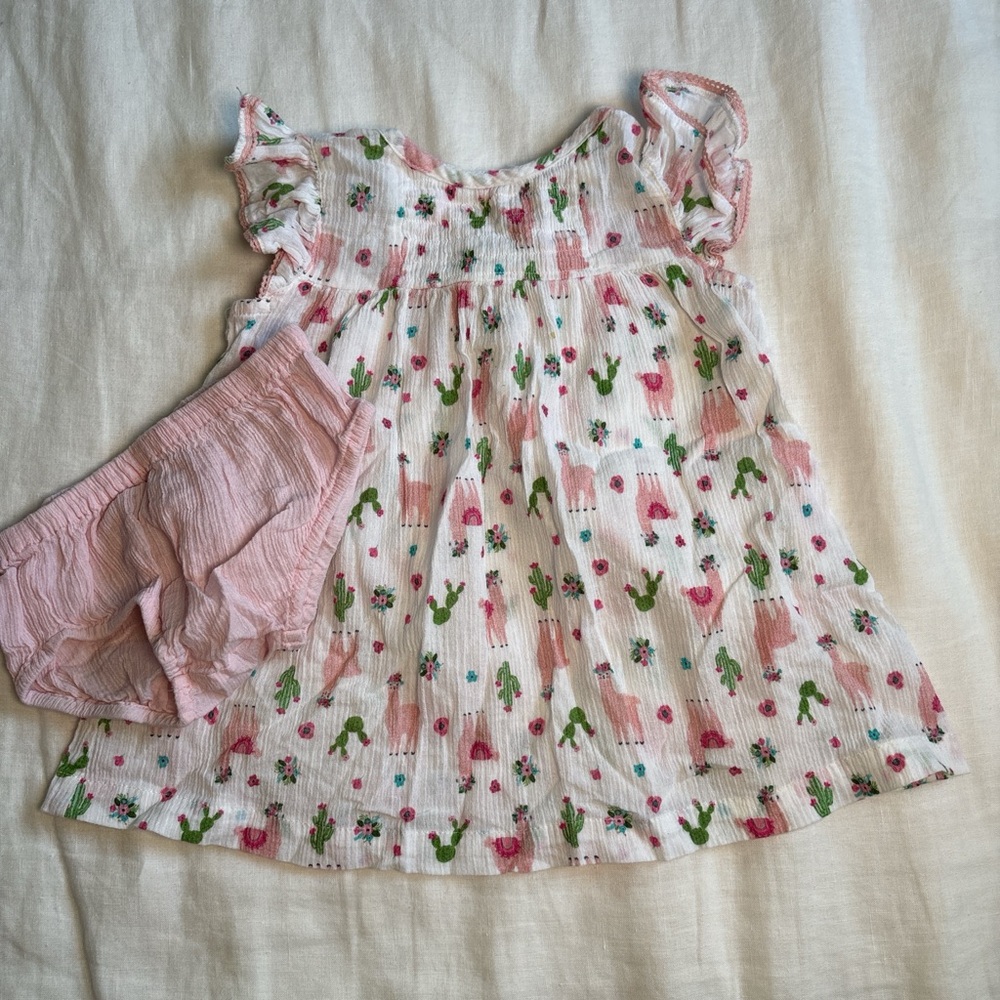 🌸 Cartwheels by Charlie Paige Llama Cactus Muslin Dress & Bloomer Set 6-12M